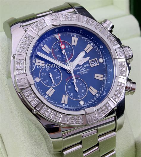 breitling super avenger ii ss blue dial diamond bezel a13371|Breitling super avenger ii.